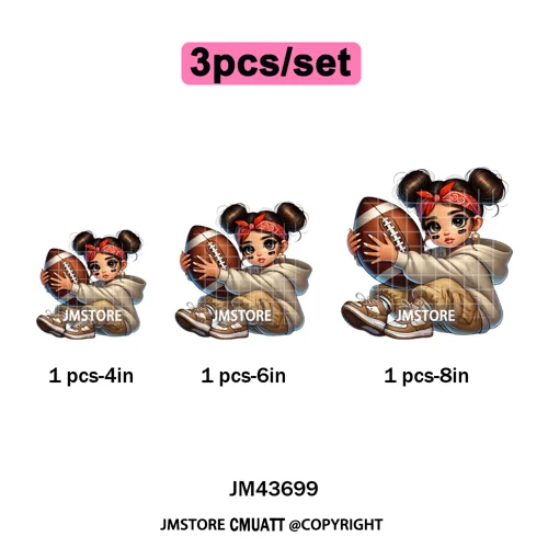 Cute Sporty Fans Chicana Mexican Girls Kids Football Season Iron on Washable DTF Transfers Stickers Ready to Press for Clothing