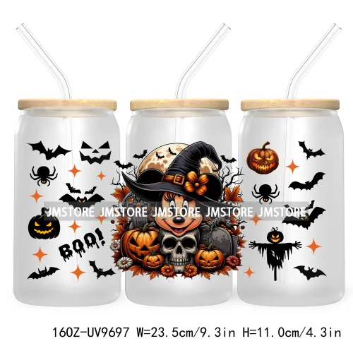 Halloween Spooky Bat Cartoon Character 16OZ UV DTF Cup Wrap Transfer Stickers Custom Labels Waterproof Logo For Libbey Glass Can