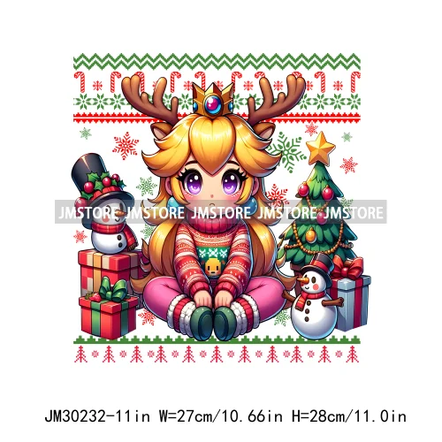 Cartoon Christmas Character Ugly Sweater Friends Deer Winter Holiday Gifts Iron On DTF Heat Press Transfers Stickers For Hoodies