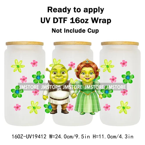 Kids Cartoon Character Flowers Butterfly 16OZ UV DTF Cup Wraps Ready To Apply Waterproof Transfer Stickers For Libbey Glass Can