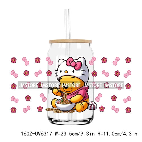 Cute Cartoon Cat Strawberry 16OZ UV DTF Cup Wrap Transfers Stickers Custom Labels Durable Waterproof Logo For Libbey Glass Can