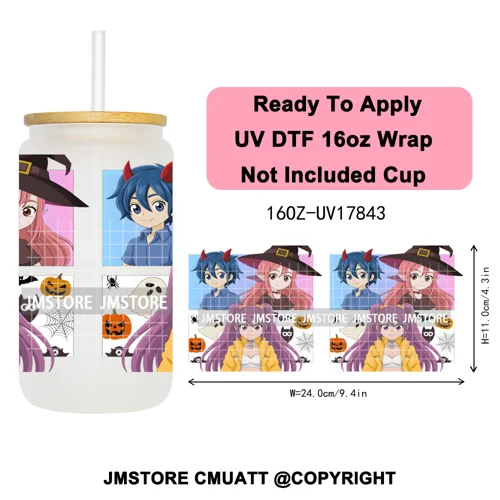 Kpop Movie Demon Hunters Boo Halloween Pumpkin Party 16OZ UV DTF Cup Wraps Ready To Apply Transfer Stickers For Libbey Glass Can
