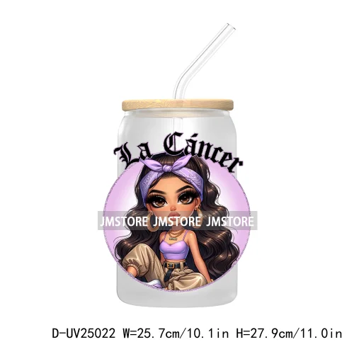 Chicana Chola Chibi Zodiac Girls UV DTF Transfer Stickers Decals For Libbey Cold Cups Mugs Durable Waterproof Custom Logo Labels