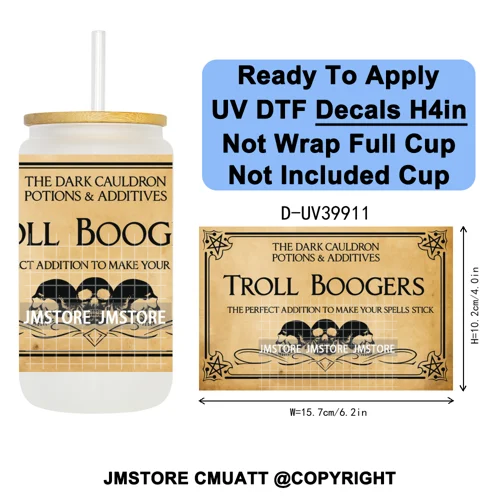 Spooky Halloween Witch Brew Bottle Label Set UV DTF Transfer Stickers Decals Ready To Apply Waterproof For 16OZ Libbey Glass Can