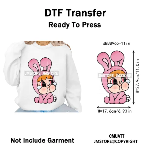 Cute Cry Tears Sad Girls Cartoon Dolls Love Designs Iron on DTF Washable Heat Transfers Stickers Ready to Press for Clothes Bags