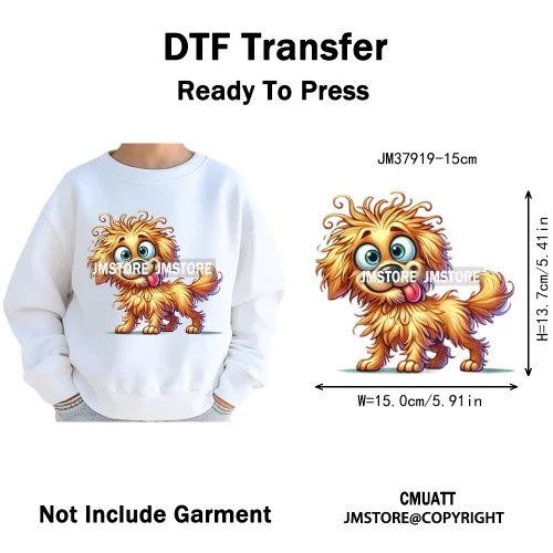 15cm 5.9in Funny Dog Cat Spider Fish Cartoon Animal Lover Kids Washable Iron on DTF Transfer Stickers Ready to Press for Clothes