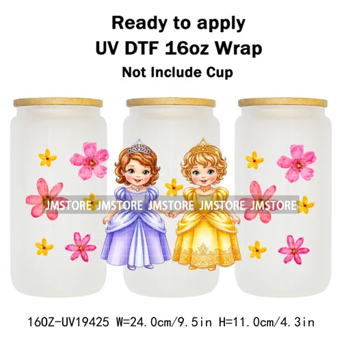 Kids Cartoon Character Flowers Butterfly 16OZ UV DTF Cup Wraps Ready To Apply Waterproof Transfer Stickers For Libbey Glass Can