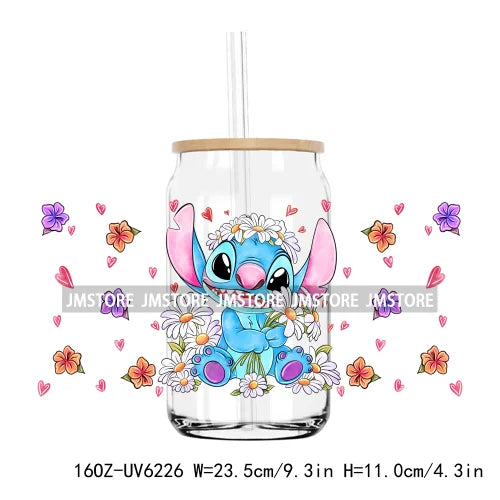 Love Cartoon Couple Best Friends 16OZ UV DTF Cup Wrap Transfer Sticker Custom Label Durable Waterproof Logo For Libbey Glass Can