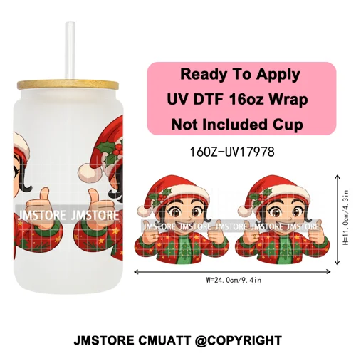 Christmas Edition Kpop Demon Festive Anime Girls UV DTF Stickers Ready To Apply Cup Wrap High Quality For 16OZ Libbey Can Glass