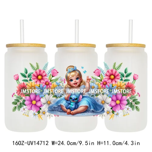 Magical Princess Bow Cartoon Girl 16OZ UV DTF Cup Wraps Ready To Apply Waterproof Transfer Stickers For Libbey Glass Can Tumbler