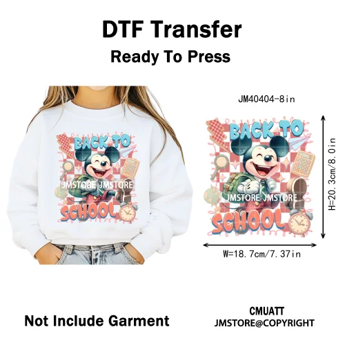 Colorful Checkered Cartoon First Day of School Design Kid Back To School Iron on DTF Transfer Sticker Ready to Press for Clothes