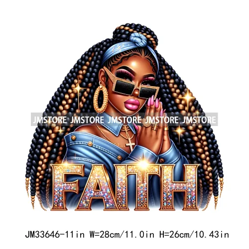 Christian Bible Urban Praying Afro Girls Jesus Faith God Love Cross Iron On DTF Transfer Stickers Ready To Press For Hoodies Bag