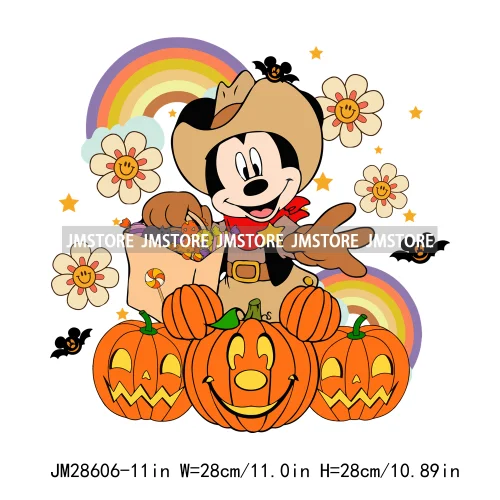 Happy Halloween Cartoon Animal Character Spooky Vibes Trick Or Treat Iron On DTF Transfer Stickers Ready To Press For Sweatshirt