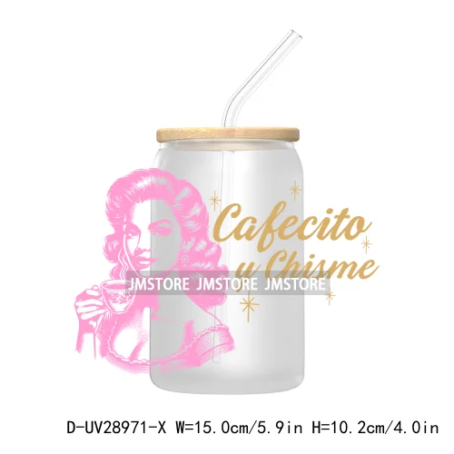 But First Cafecito Y Chisme UV DTF Transfer Stickers Decals For Libbey Cold Cups Mugs Tumbler Coquette Bow Sweet Like Pan Dulce