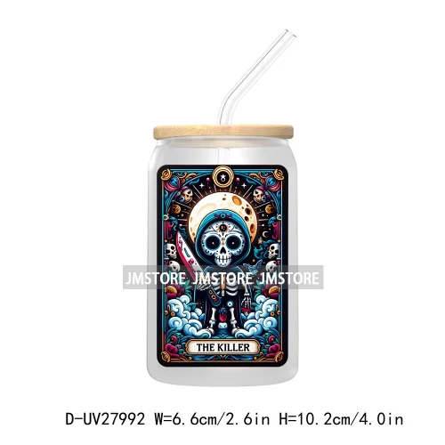 Cute Ghost Tarot Card Halloween UV DTF Transfer Stickers Decals For Libbey Cold Cups Mugs Tumbler Waterproof Craft Spooky Vibes