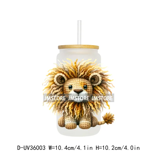 Watercolor Knitted Cute Animals UV DTF Transfer Stickers Decals Ready To Apply Waterproof For 16OZ Libbey Glass Can Cups Tumbler
