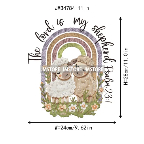 The Lord is my Shepherd Easter Christian Spring Floral Easter Bunny Bow Iron On DTF Transfer Stickers Ready To Press For Clothes