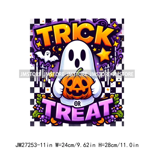 Cute Pumpkin Ghost Boo Creeep It Real Happy Halloween Spooky Witch Vibes Season Design DTF Iron On Transfer Stickers For Hoodies