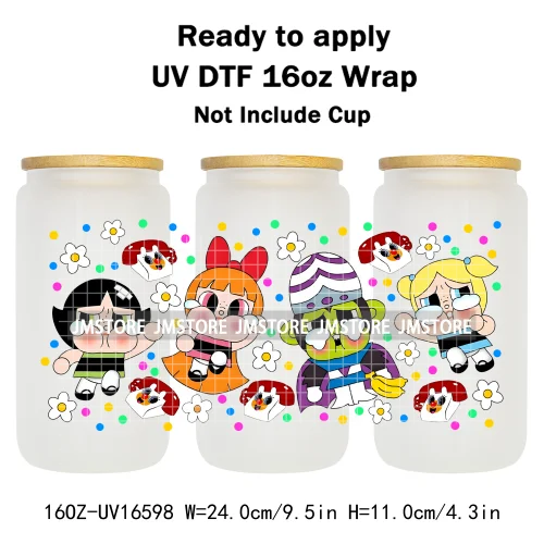 Floral Monsters Cartoon Characters UV DTF Wraps Transfer Stickers Waterproof Logo High Quality For 16OZ Libbey Glass Can Tumbler