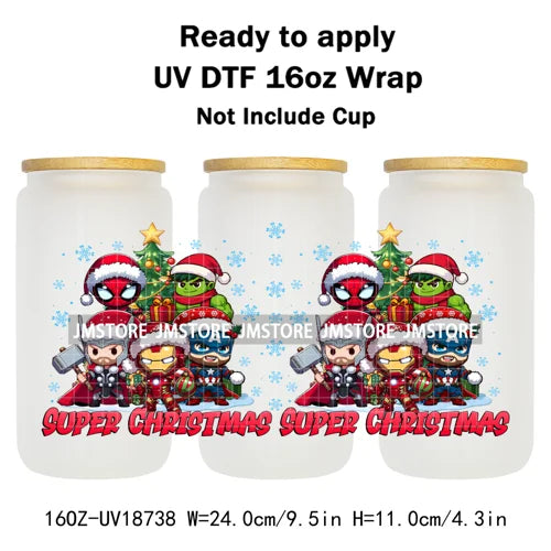 Cartoon Character Snowman Christmas 16OZ UV DTF Cup Wraps Ready To Apply Waterproof Transfer Sticker For Libbey Glass Can Bottle