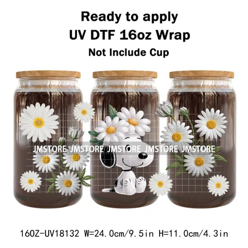 Faux Embroidery Floral Cartoon Characters UV DTF Stickers Ready To Apply Cup Wraps Waterproof For 16OZ Libbey Glass Can Tumbler
