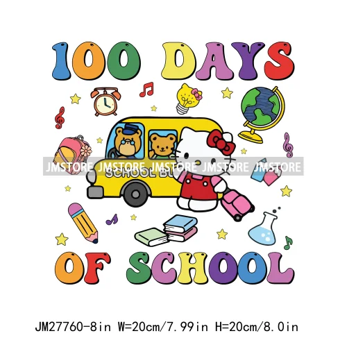 Cartton Animal Happy In My 100 Days Of School Era Books Teacher DTF Iron On Transfers Stickers Ready To Press For T-shirts Bags