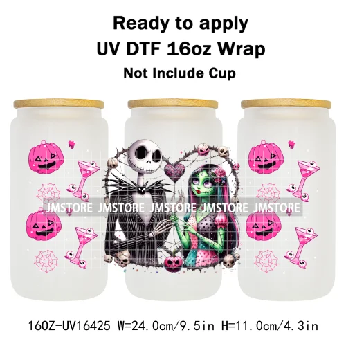 Halloween Couple Horror Movie Spooky Season UV DTF Stickers Ready To Transfer Cup Wrap Custom Label For Libbey Can Glass Tumbler