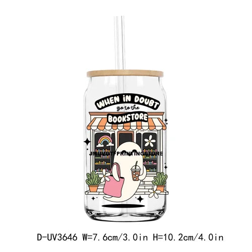 Death By Book Hangover UV DTF Sticker For 16OZ Libbey Glass Cup Can Positive Vibes Wrap Transfer Sticker Custom Labels DIY Logo