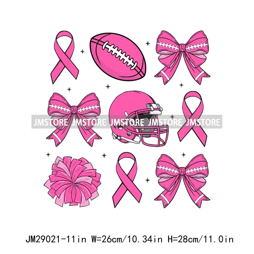 Coquette Football Bow Pink Out Tackle Breast Cancer Awareness Ribbon Iron On DTF Transfer Stickers Ready To Press For Clothing