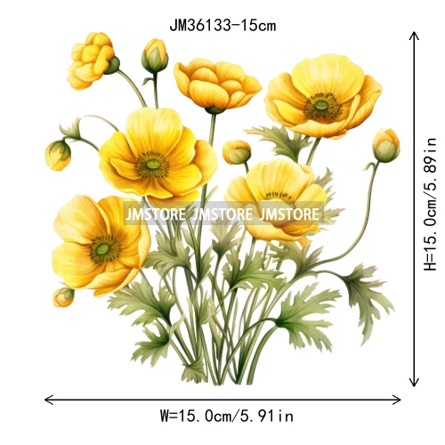 15cm 5.9in Kids Rose Flower Iron On DTF Heat Transfer Stickers For Clothes Printed Vinyl Thermal Applique Washable T-Shirt Decal