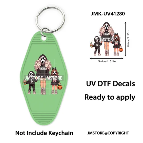 Halloween Horror Mama Kids Ghost Girl Coffee UV DTF Motel Keychain Decal Ready To Ship Transfer Sticker Print For Hotel Keychain