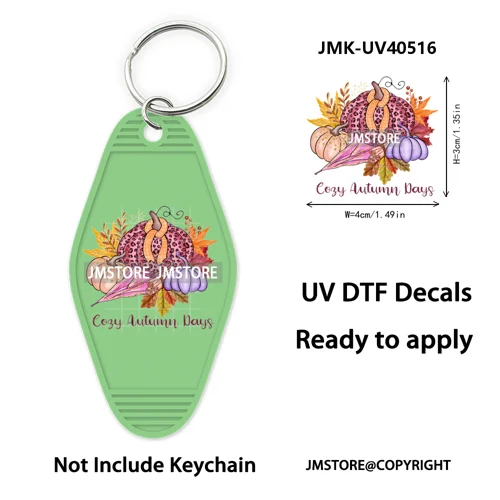 Hello Pumpkin Fall Thanksgiving Gnome UV DTF Motel Keychain Wraps Ready To Apply Waterproof High Quality Hotel Keychain Decals