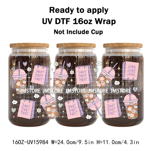 Coffee Coquette Bookish School Girly UV DTF Wraps Transfer Sticker Waterproof High Quality For 16OZ Libbey Glass Can Tumbler Mug