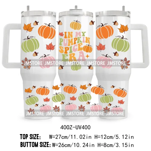 Fall Vibes Vintage Flowers UV DTF Tumbler Wrap Transfer Stickers Feral Girl Autumns Pumpkins 40OZ Wraps Waterproof Custom Labels