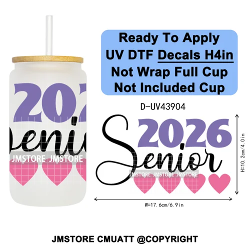College Grad Class Of 2026 UV DTF Cup Decals Ready To Apply Transfer Stickers Durable Custom Labels For Libbey Glass Can Mugs