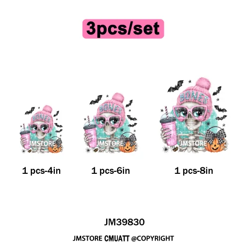 Pink Sweater Hat Coffee Girls Ghost Animal Pumpkin Halloween Iron on DTF Washable Transfers Stickers Ready to Press for Textile