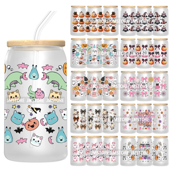 Coquette Pumpkin Autumn 16OZ UV DTF Cup Wrap Transfer Stickers Custom Waterproof Label For Libbey Glass Can Cute Ghost Halloween