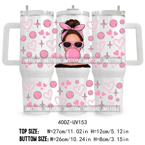 40OZ Tumbler Wrap Fashion Bubble Gum Girl UV DTF Cup Wraps Transfer Stickers Custom Labels Durable Waterproof Logo Coffee Lover