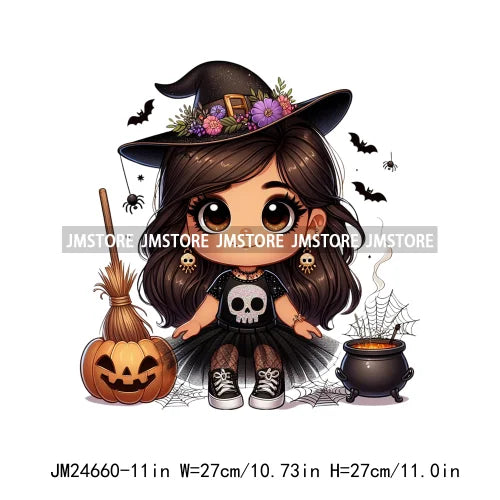 Custom Halloween Spooky Witch Latina Baby Girls Iron On Decals Hispanic Princess DTF Heat Press Transfers Stickers For Hoodies