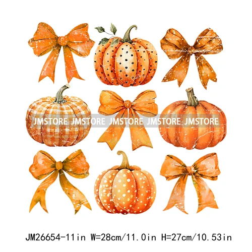 Fall Floral Coquette Bow Religious Jesus Autumn Girly Take Me To Pumpkin Patch DTF Iron On Transfers Stickers For T-shirt Bags