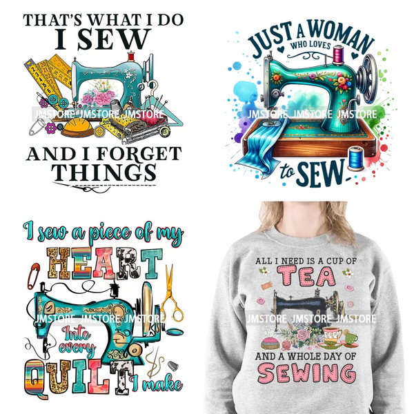 Funny Quilting Quotes Sewing Machine Just A Woman Who Loves To Sew Iron On DTF Transfers Stickers Ready To Press For T-shirts