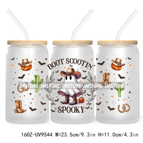 Cute Ghoul Halloween 16OZ UV Cup Wrap DTF Transfer Stickers For Libbey Glass Can Cups Tumbler Waterproof Labels Ghost Reading