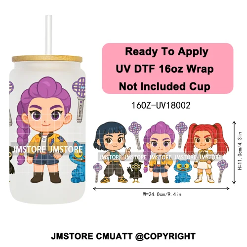 Tiger Demon Hunters Kpop Soda Boys Girl Dinner 16OZ UV DTF Cup Wraps Ready To Apply Transfer Stickers For Libbey Glass Can Mugs