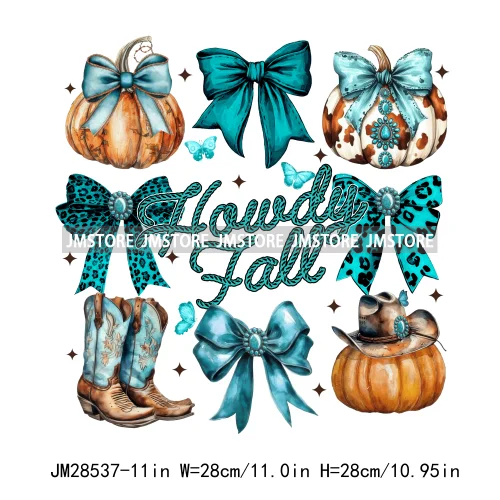 Howdy Western Boots Hat Fall Season Cowhide Leopard Pumpkin Coquette Bow Iron On DTF Transfer Sticker Ready To Press For Clothes