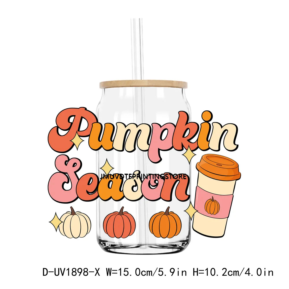 Cozy Pumpkin Sesaon Fall Vibes Leaves UV DTF Transfers Stickers Decals For Libbey Cold Cups Mugs Tumbler Waterproof DIY Craft