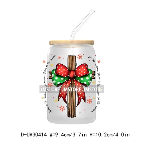 Coquette Christmas Bow Santa Claus UV DTF Transfer Stickers Decals For Libbey Cold Cups Mugs Tumbler High Quality Howdy Season