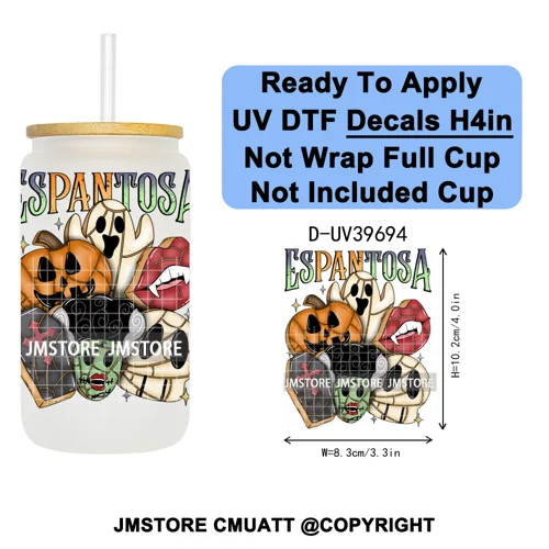 Mexican Conchas Spooky Ghost Concha UV DTF Decals Ready To Apply Waterproof Transfer Stickers Prints For 16OZ Libbey Glass Can