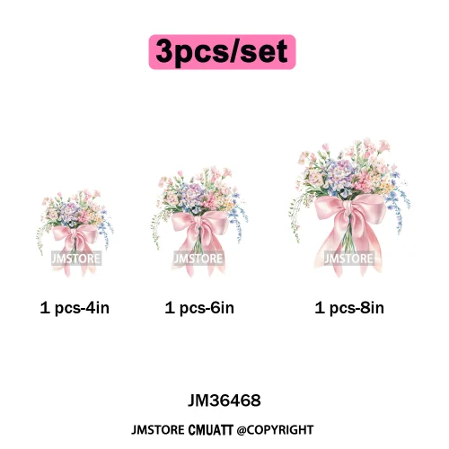 Floral Love Season Coquette Bow Wedding Party Vibes Decals Iron on DTF Washable Transfers Stickers Ready to Press for Dresses