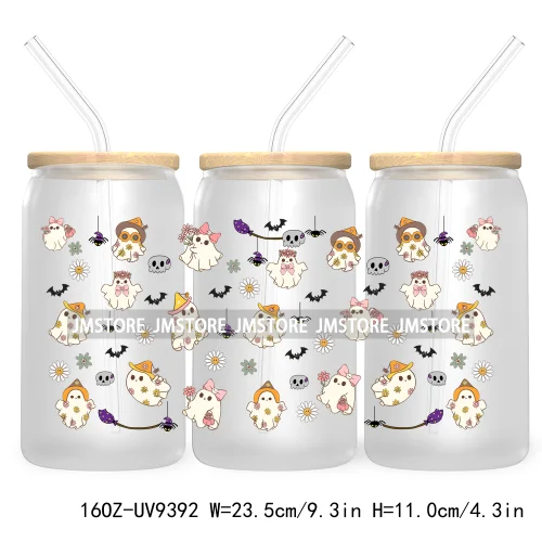 Coquette Pumpkin Autumn 16OZ UV DTF Cup Wrap Transfer Stickers Custom Waterproof Label For Libbey Glass Can Cute Ghost Halloween