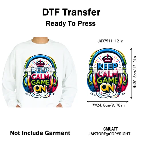 12in Graffiti Hip Hop Music Rap King Lover Video Pro Games Iron on Diy DTF Thermal Transfer Stickers Ready to Press for Clothing